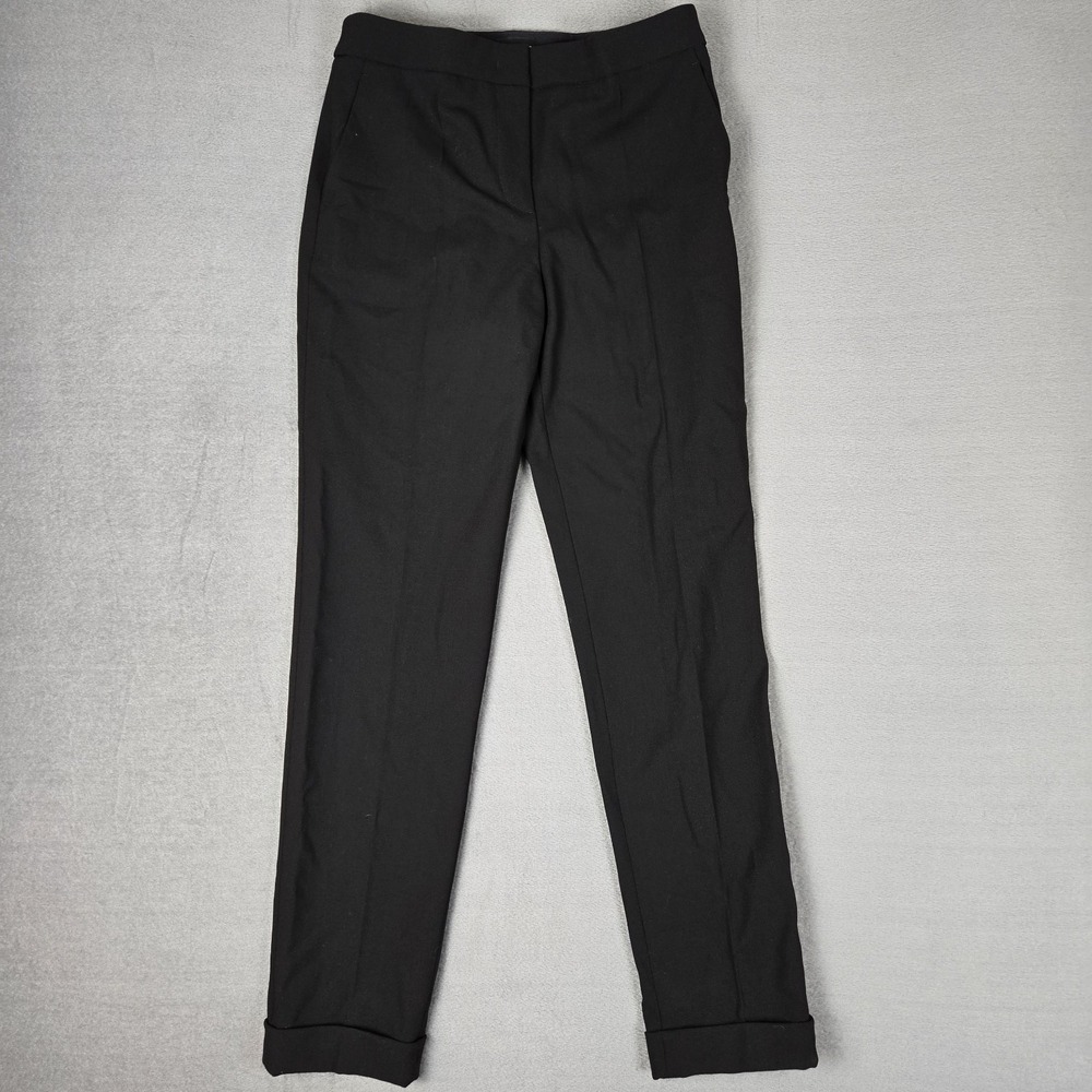 Giorgio Armani Dress Pants Womens 6 Mid Rise Pleated‎ Cuffed Black Wool IT 42